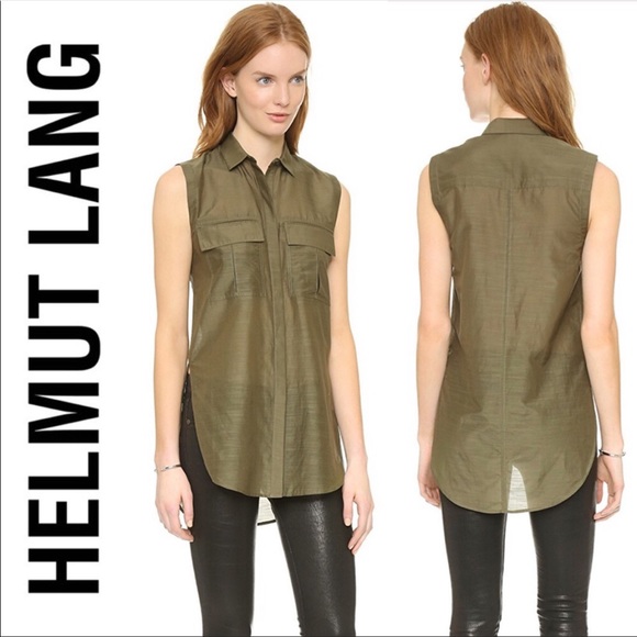 Helmut Lang Green Sleeveless Button Down Silk Top size small - Picture 1 of 5
